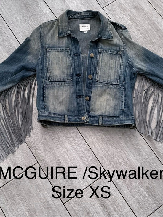 MC GUIRE Jackets & Blazers - MC GUIRE Light Wash Denim Jacket with Gray Fringe